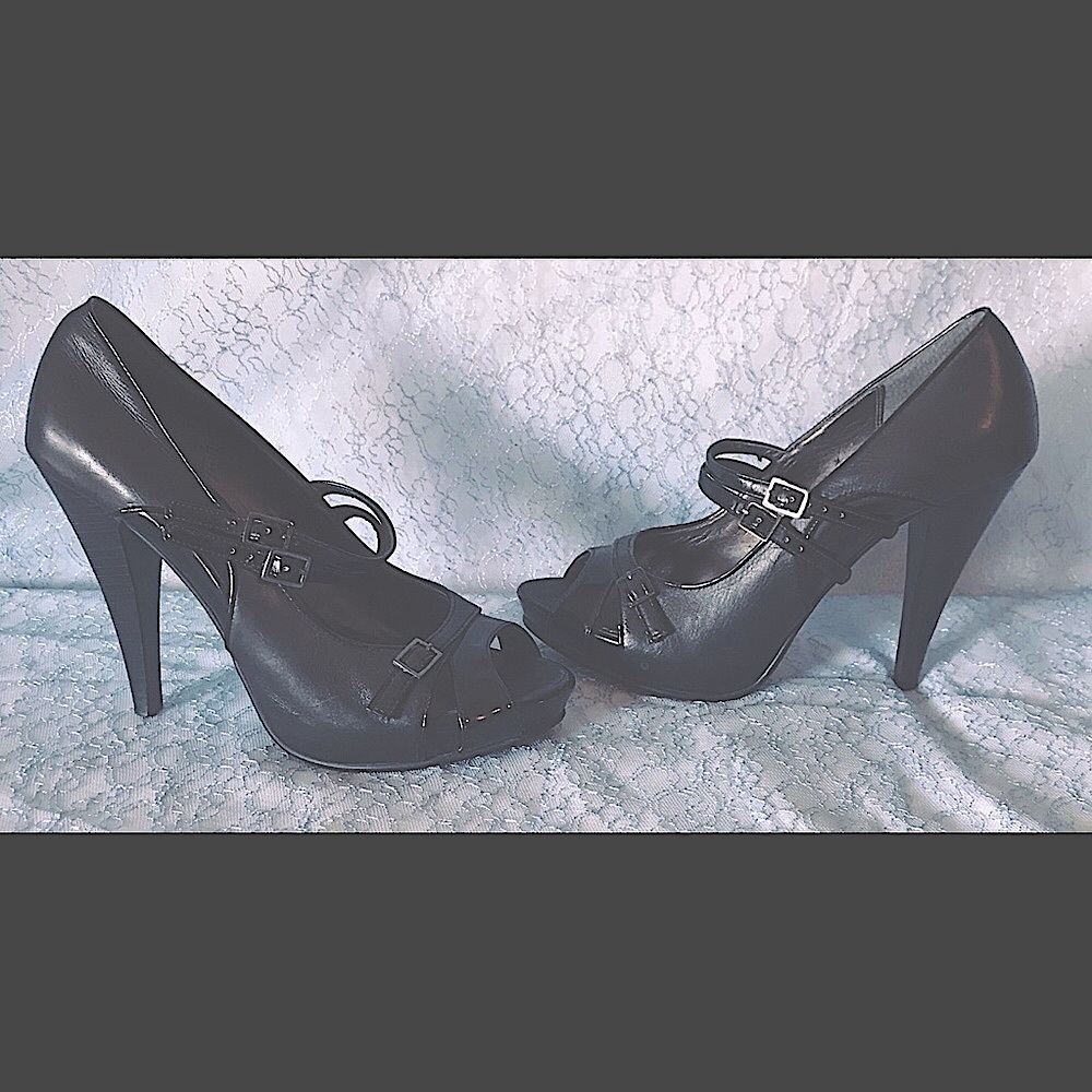 Paolo Linea Black Strappy Open Toe Heels Size 8.5